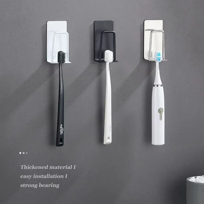 Bathroom Hook Self-adhesive Wall Mount Toothbrush Holder Organizer Stainless Steel Electric Toothbrush Rack Multi-Purpose Hooks