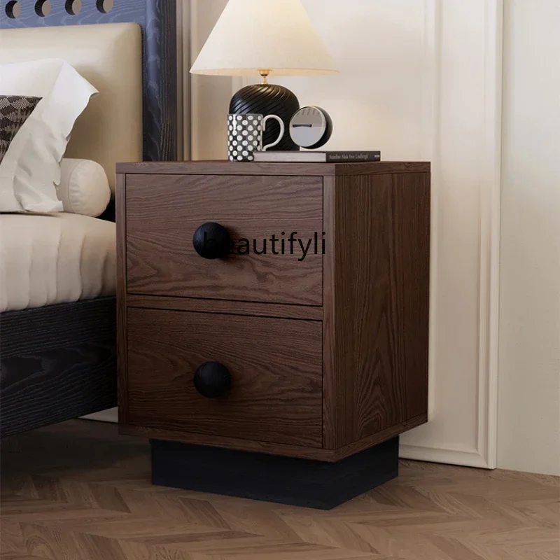 

LJYBedside table Solid wood ash wood retro storage Home locker