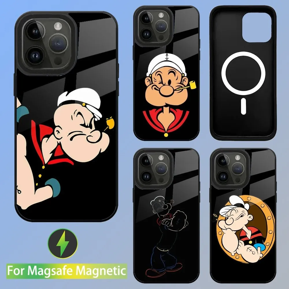 P-Popeye the S-Sailor Phone Case For iPhone 16,15,14,13,12,11,Plus,Pro,Max Mini Magsafe Magnetic Wireless Charging