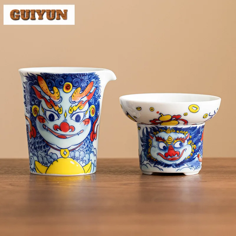 

Kirin Treasure Tea Strainer Set Boutique Ceramic Tea Infuser Set With Justice Cup Vintage Tea Ceremony Tea Soaking Teaware Gifts