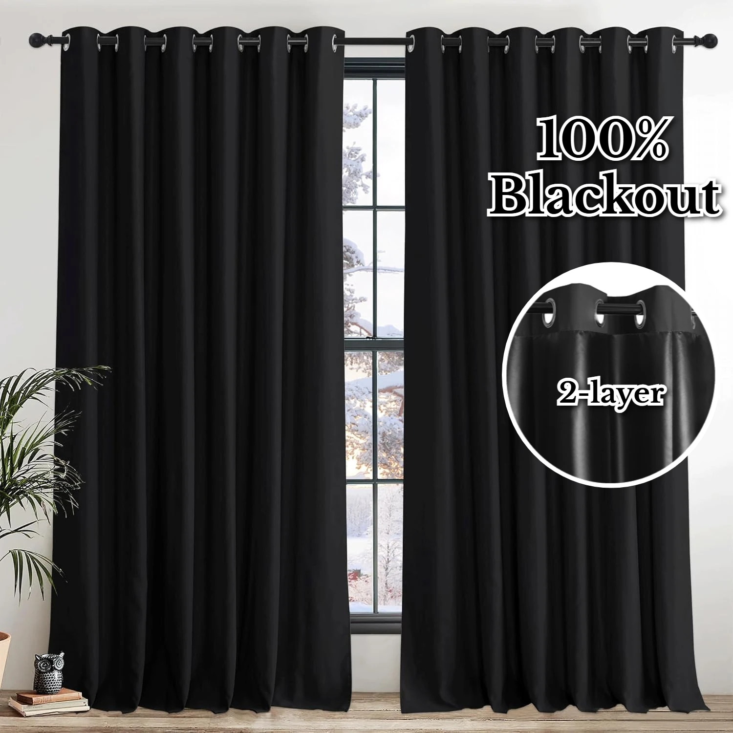 Blackout Curtain for Living Room Polyester Pongee Grommet Thermal Insulated Light Blocking Curtain Drape for Patio French Door