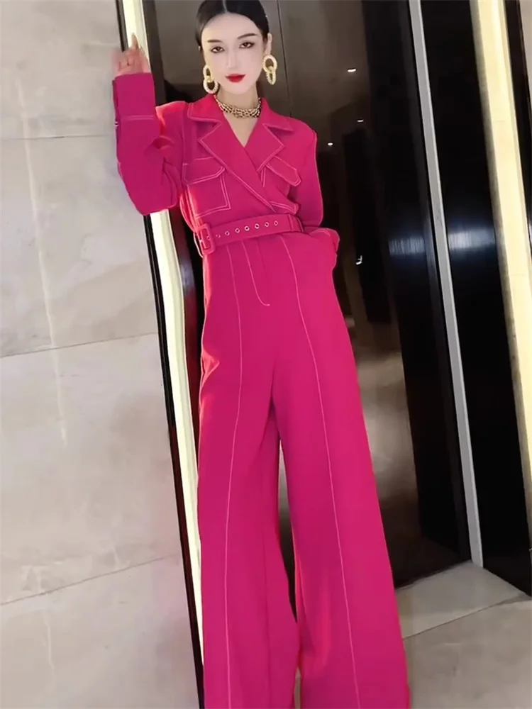 High-quality Temperament Long-sleeved Jumpsuit Women\'s Spring and Autumn 2024 New Waist Slimming Loose Straight Jumpsuit Ladies