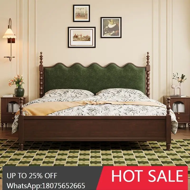 SGF French Retro Solid Wood Bed Antique Style Upholstered Modern Simple Storage Bed