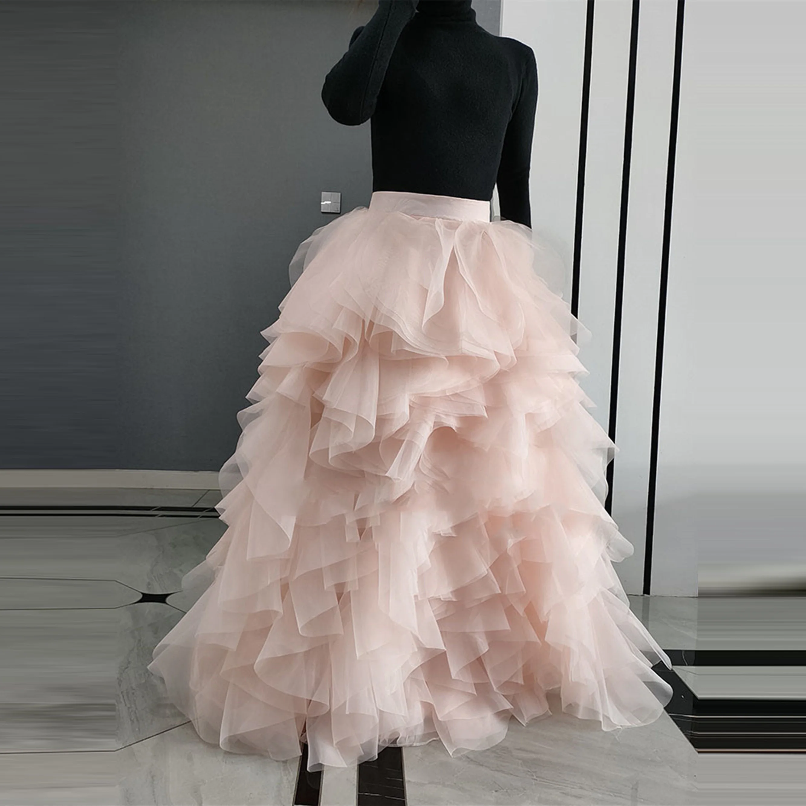 

Luxury Light Pink Tulle Wedding Sirt Custom Made Minimalist Layered Tulle Skirts Ruffles Ball Gown Bridal Skirt Prom Skirts