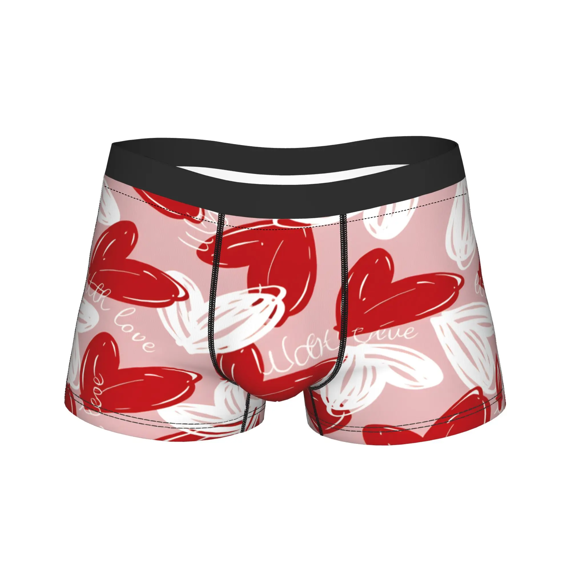 Red Love Hearts Underwear Valentines Day Men's Boxer Brief Breathable Boxer Shorts High Quality Pattern Plus Size Panties