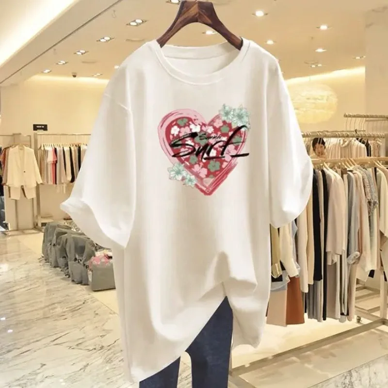 Économie College d'amour peints à la main pour femmes, style chinois d'été, pur coton, manches courtes, haut basique, t-shirt, pulls décontractés, mode