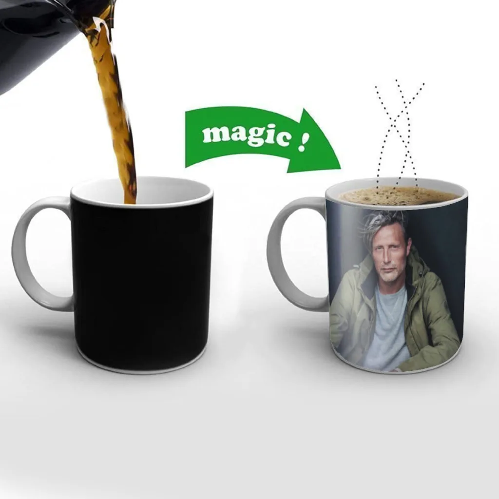 

Mads-Mikkelsen-Free shipping Mug Changing Color Ceramic Coffee Mugs Magic Tea Cup Best Gift