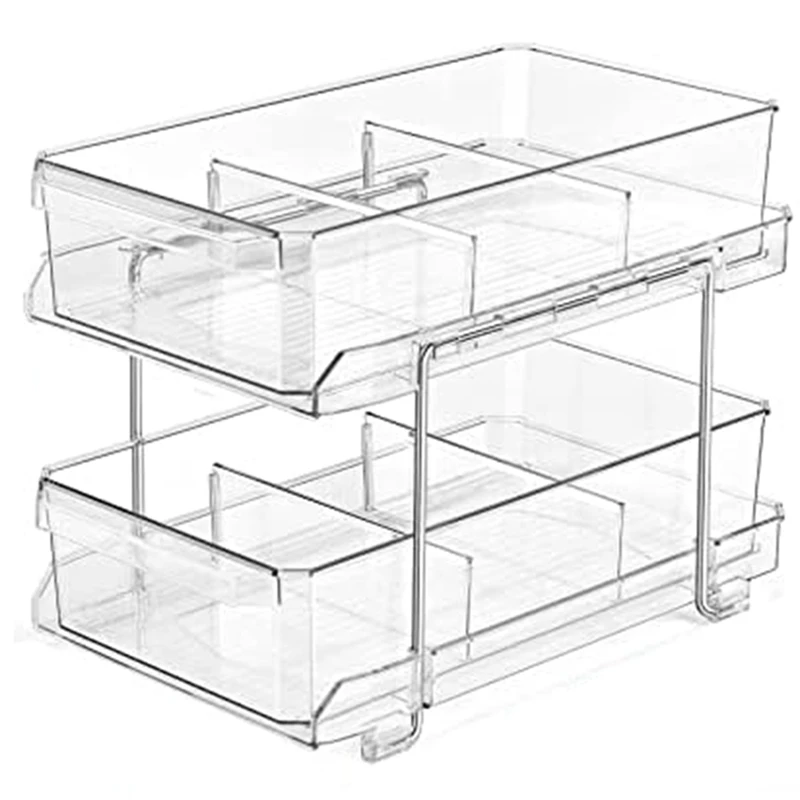 

Big Deal 2 Tier Clear Organizer With Dividers, Bathroom Vanity Counter Organizing Tray, Under Sink Closet Organization