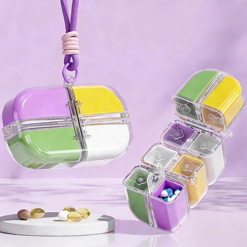 1pc Pill Box with Lanyard Portable Medicine Dispensing Box Sealed Pill Storage Box Medication Case Pill Container Organizer