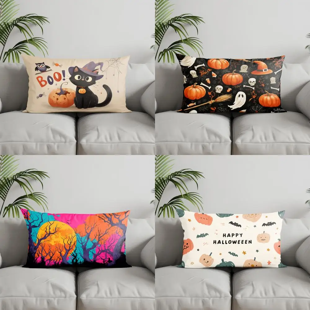 Home Decor Halloween Pumpkins & Bats Pillow Suitable For Sofa Bedroom Car Pillow Cover Cushion Rectangular Back Cushion