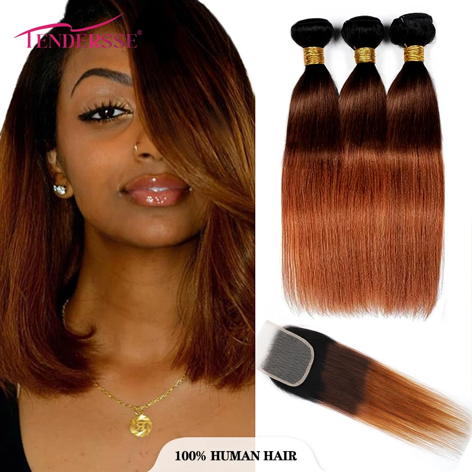 100% Burmese Human Hair Bone Silky Straight Hair Bundles With Lace Closure 2/3 Tone Ombre Straight Bundles With 4X4 HD Closure