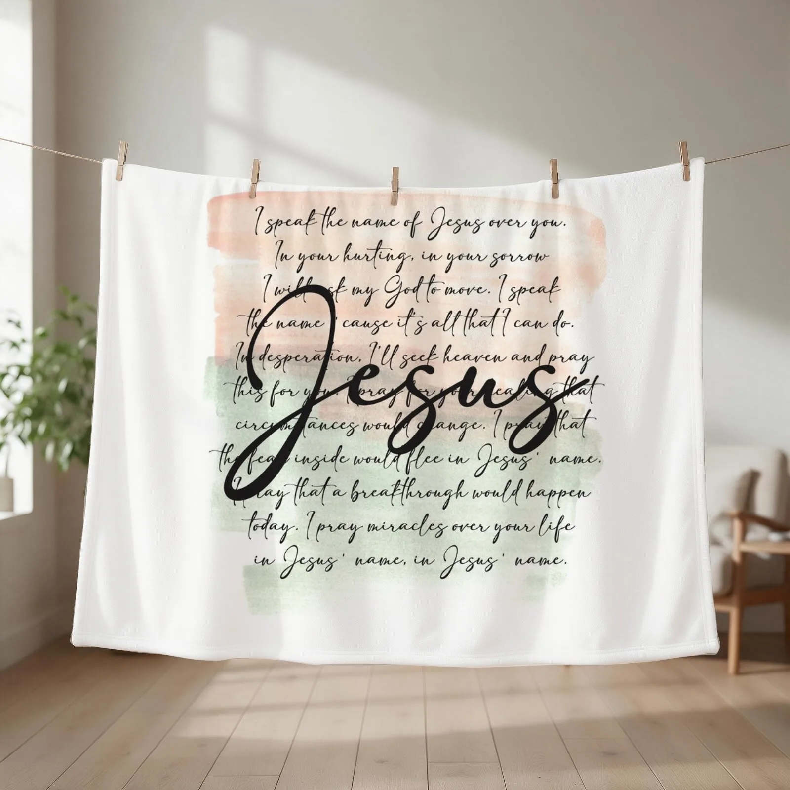 Speak the Name of Jesus Over You Prayer Throw Blanket couch cozy soft plush fuzzy picnic outdoor blanket