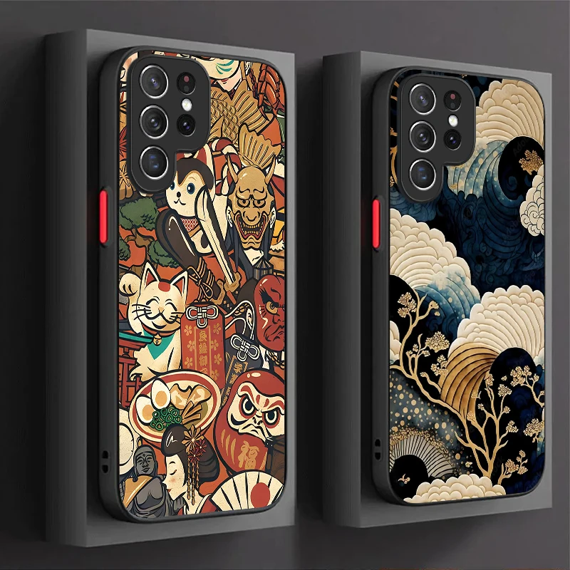 Ukiyo-e Samurai Sea Wave Matte Case for Samsung Galaxy S26 Edge S25 S24 S23 Ultra S22 Pro S21 Plus FE A07 4G A17 A37 A57 Cover