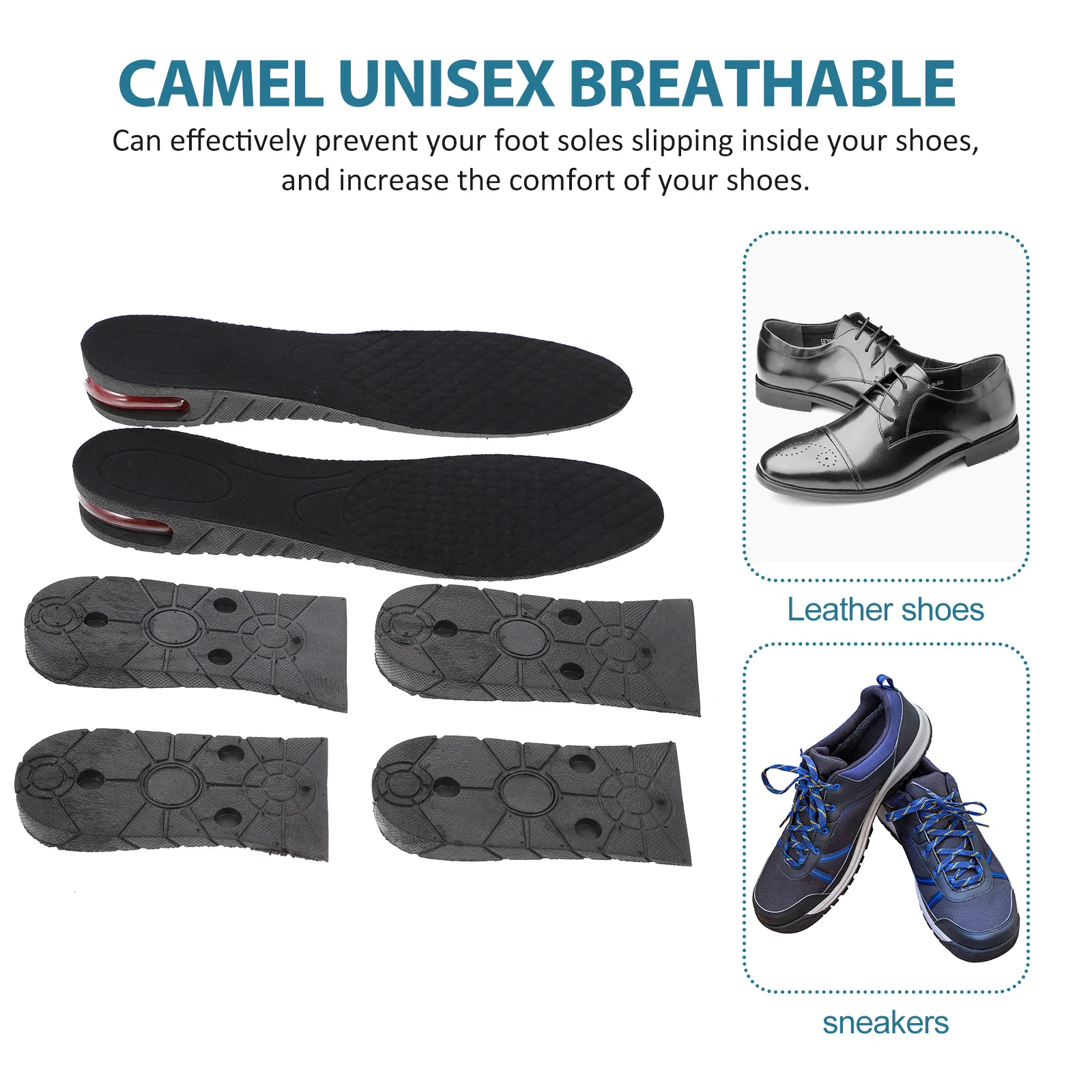 

Camel 1 Pair Black High-Grade Breathable Pvc Three-Layer Invisible Increased Insole Elevator Shoe Pad For Unisex Comfortable