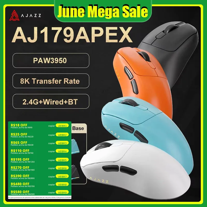 AJAZZ AJ179 Apex Gaming Wireless Mouse PAW3395 with RGB Charging Base Ergonomic AJ179 Pro Gamer Mouse Lightweight for PC Laptop
