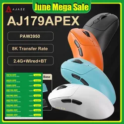AJAZZ AJ179 Apex Gaming Wireless Mouse PAW3395 with RGB Charging Base Ergonomic AJ179 Pro Gamer Mouse Lightweight for PC Laptop