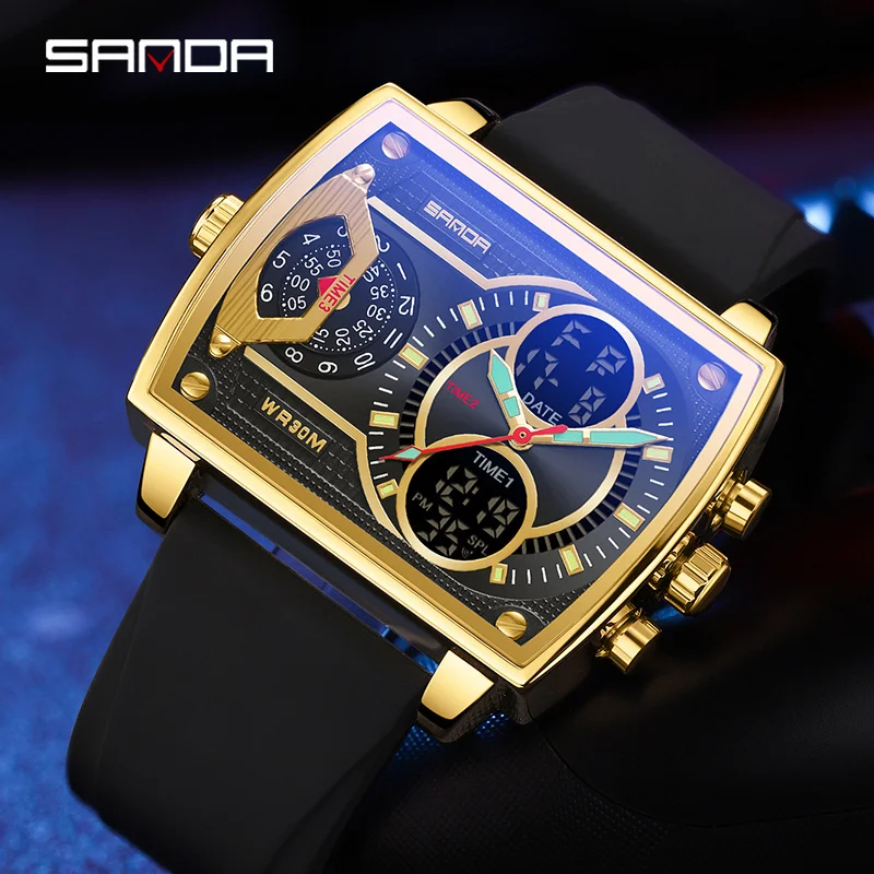 Sanda Marke Männer Quarz Armbanduhren Mehrere Handgelenk Strap Optionen Mode Digital Quarz Doppel Bildschirm Armbanduhr Für Männer Reloj