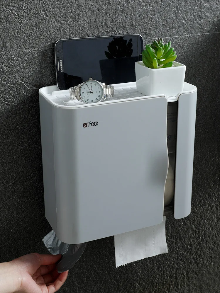 Bathroom Tissue Box Toilet Paper Toilet Paper Roll Toilet Paper Household Wall-mounted Punch-free Waterproof Storage Rack