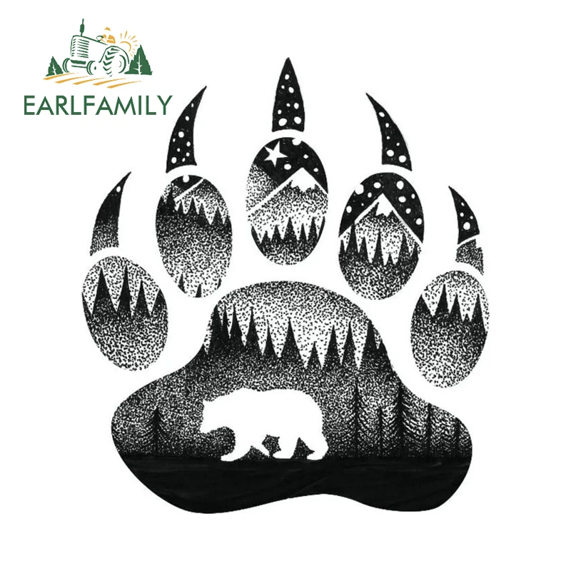 

EARLFAMILY Bear Paw with Mountain Creative Car Stickers Waterproof Motorcycle Racing Drifting Vinyl Decal Occlusion Scratch