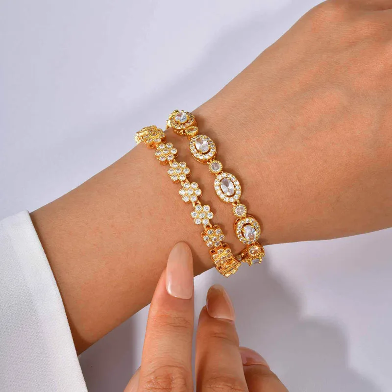 Love Heart Cubic Zirconia Bracelet Heart-shaped Bridal Wedding Bracelet Links Jewelry Gift for Brides Women Party