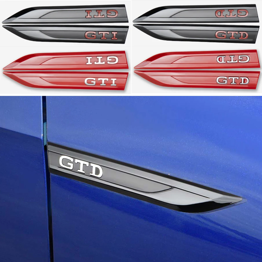 2pcs 3D ABS Car Styling GTI GTD Badge Fender Side Wing Emblem Sticker Decoration For VW Golf Tiguan Polo Scirocco Beetle Passat