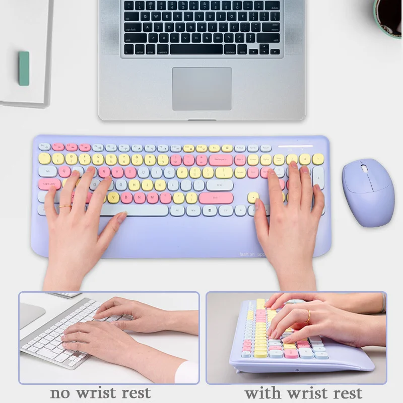 

2.4G Wireless Keyboard And Mouse Combo Gamer Girl Purple Mute Ergonomic Keyboard With Wrist Rest For Laptop PC Computer Desktop