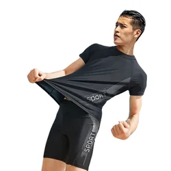 Beach T-Shirts and Short Suits for Men Swimming Training and Surfing Clothing Mens Swim Shirt