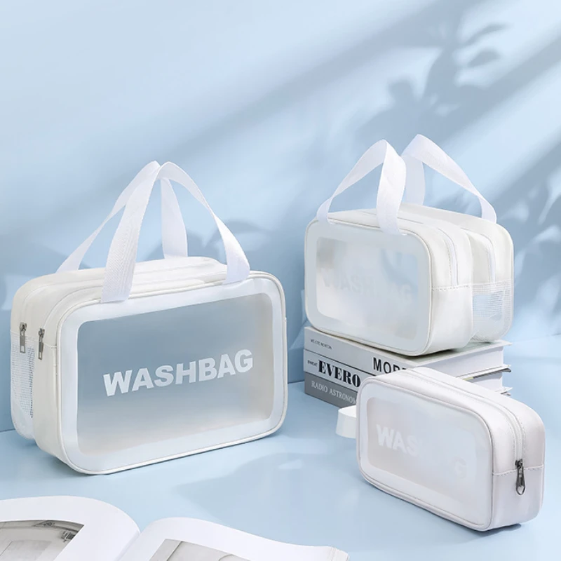 PU Waterproof Cosmetic Bag Large Capacity Dry and Wet Separation Toiletry Bag Portable Cosmetics Double-layer Storage Bag