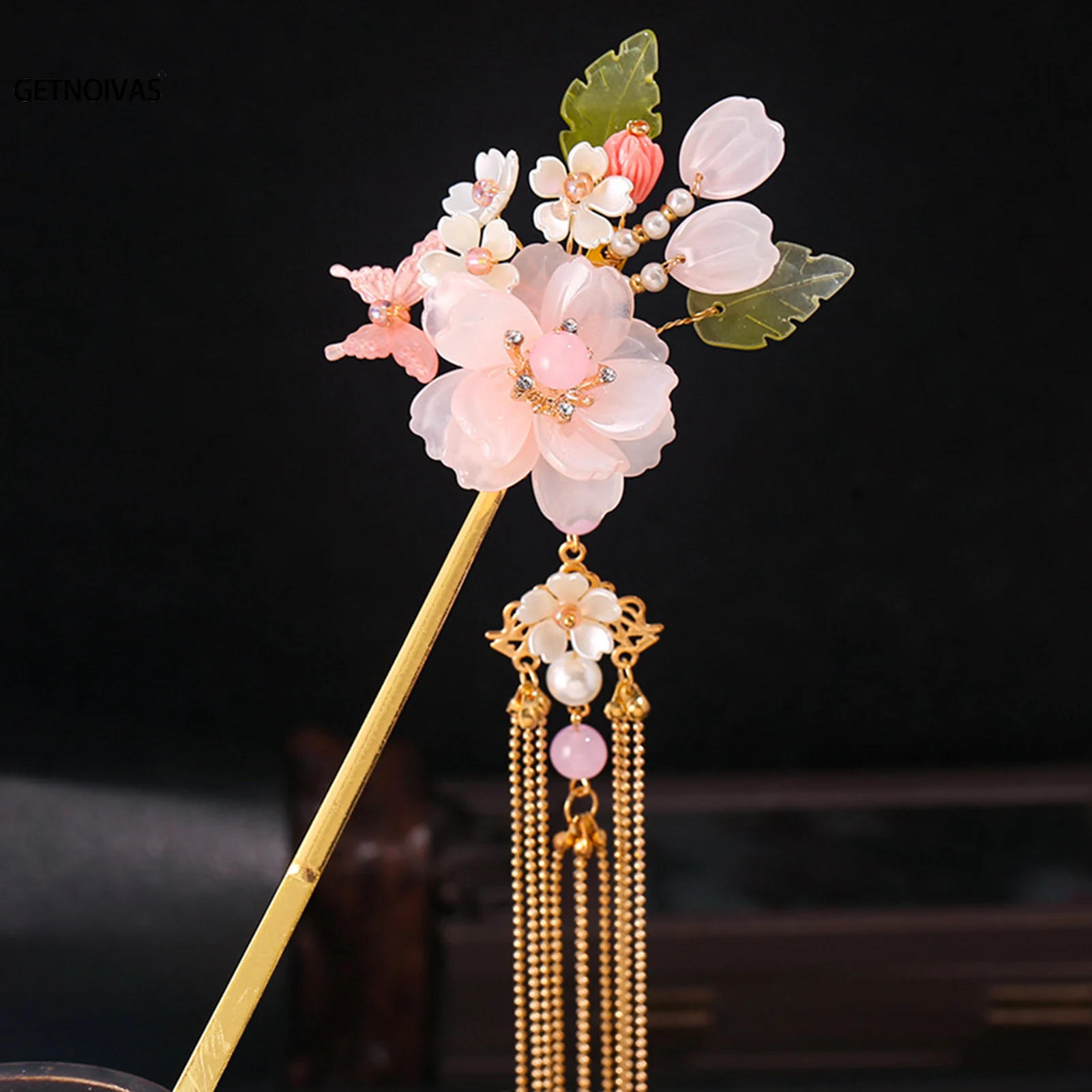 1PC Chinese Style Tassel Flower Hair Stick Pins Hair Clip For Women Flower Handmade Hairpins Charm Jewelry Hair Accessories