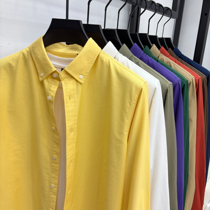 Candy in Seven Colors! Cotton Men's Shirt Long Sleeved 2026 New Trend Solid Color Cotton Shirt No Problem Niujin Spinning