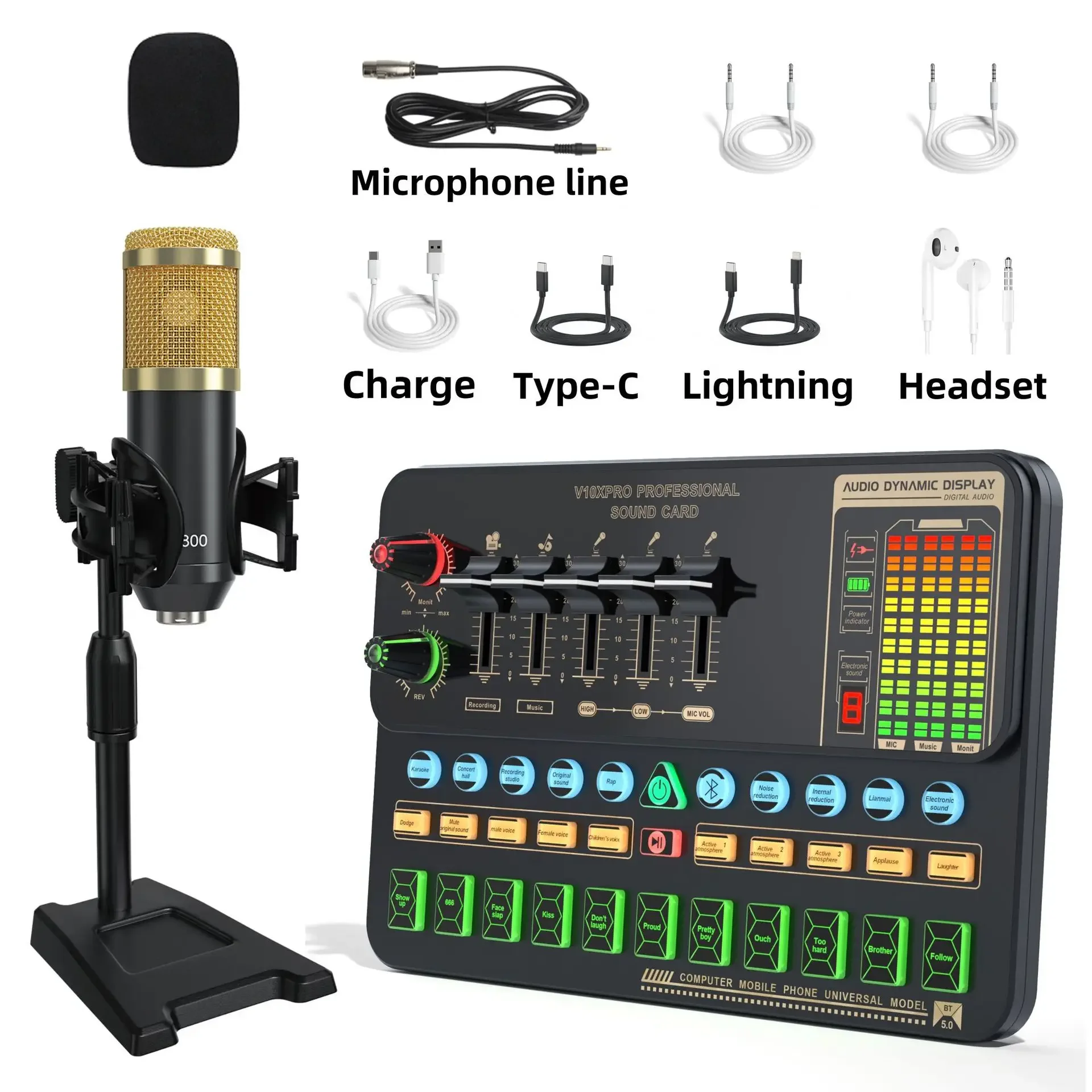 BM800 Microphone DJ Equipment Console Studio Sound Card Kit Cable Phone Mixing Computer Live Voice Mixer V10xPro Soundcard Set