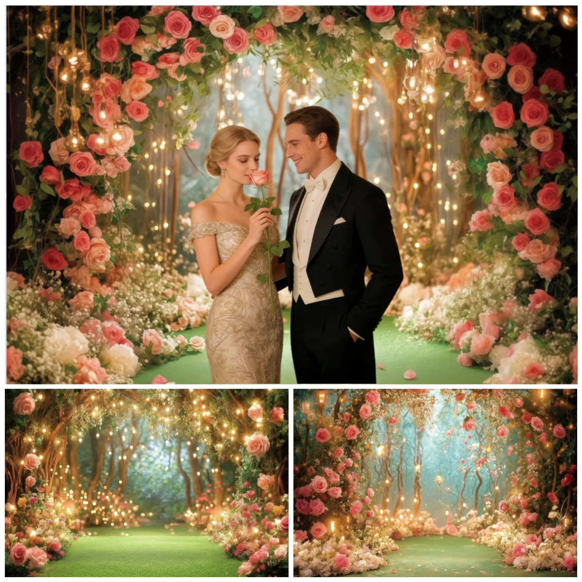

Valentine's Day Backdrops Pink Rose Arch Romantic Garden Decor Friends Party Couple Adults Portrait Backgrounds for Photographs