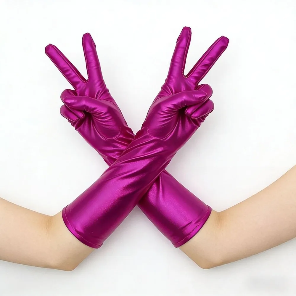 Fashion Solid Color Patent Leather Gloves Shiny Cloth Long Gloves Lolita Elastic Women Mittens Halloween Cosplay