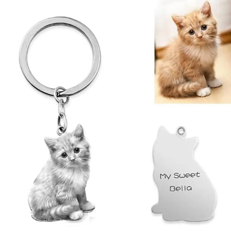 

Personalized Keychain Personal Customized Character Pet Photo Text Necklace Key Chain Titanium Steel Key Ring Women Men Gifts