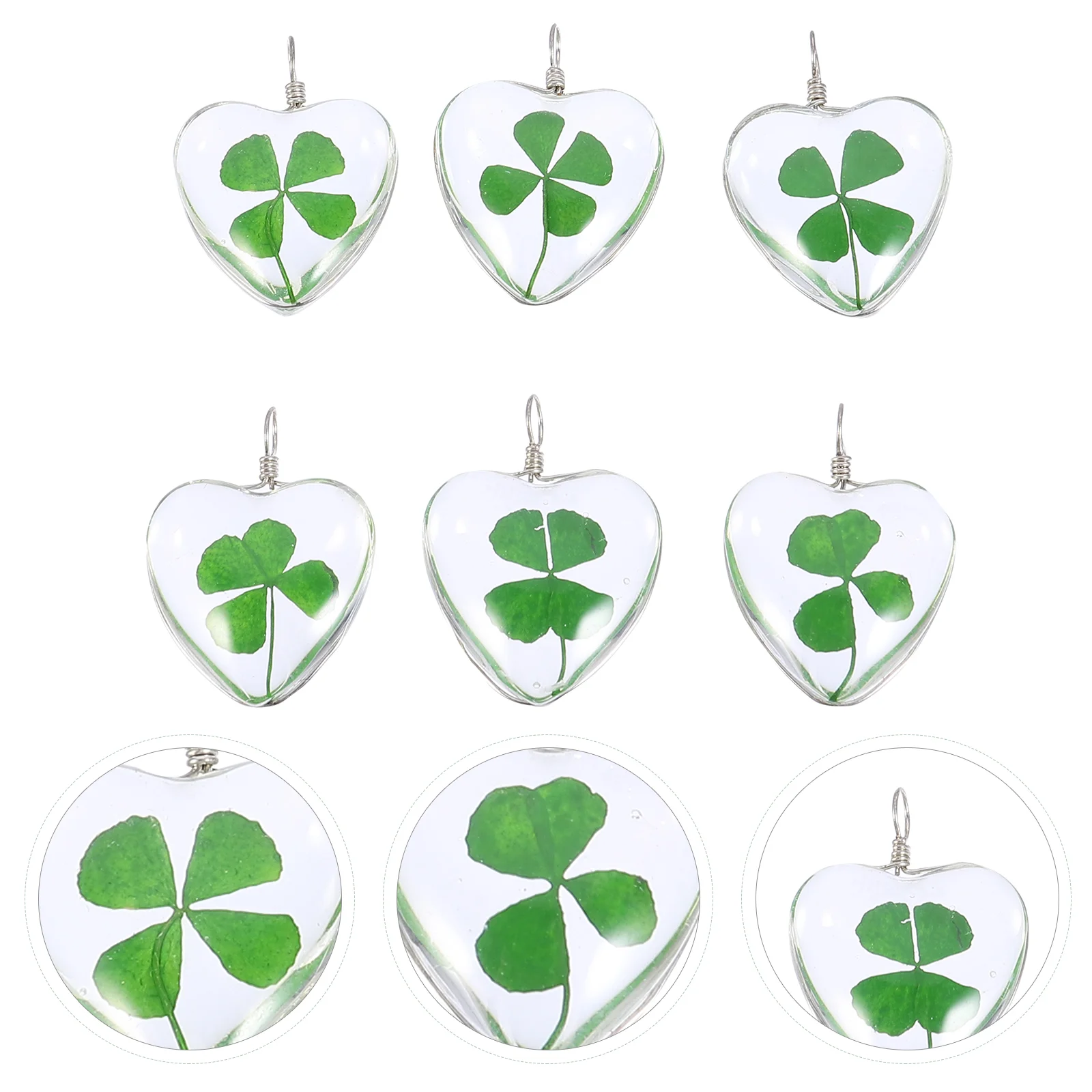 6 Pcs Four Leaf Pendant Beads for Bracelets Key Chain Jewelry Charm Glass Natural Dried Flowers Miss