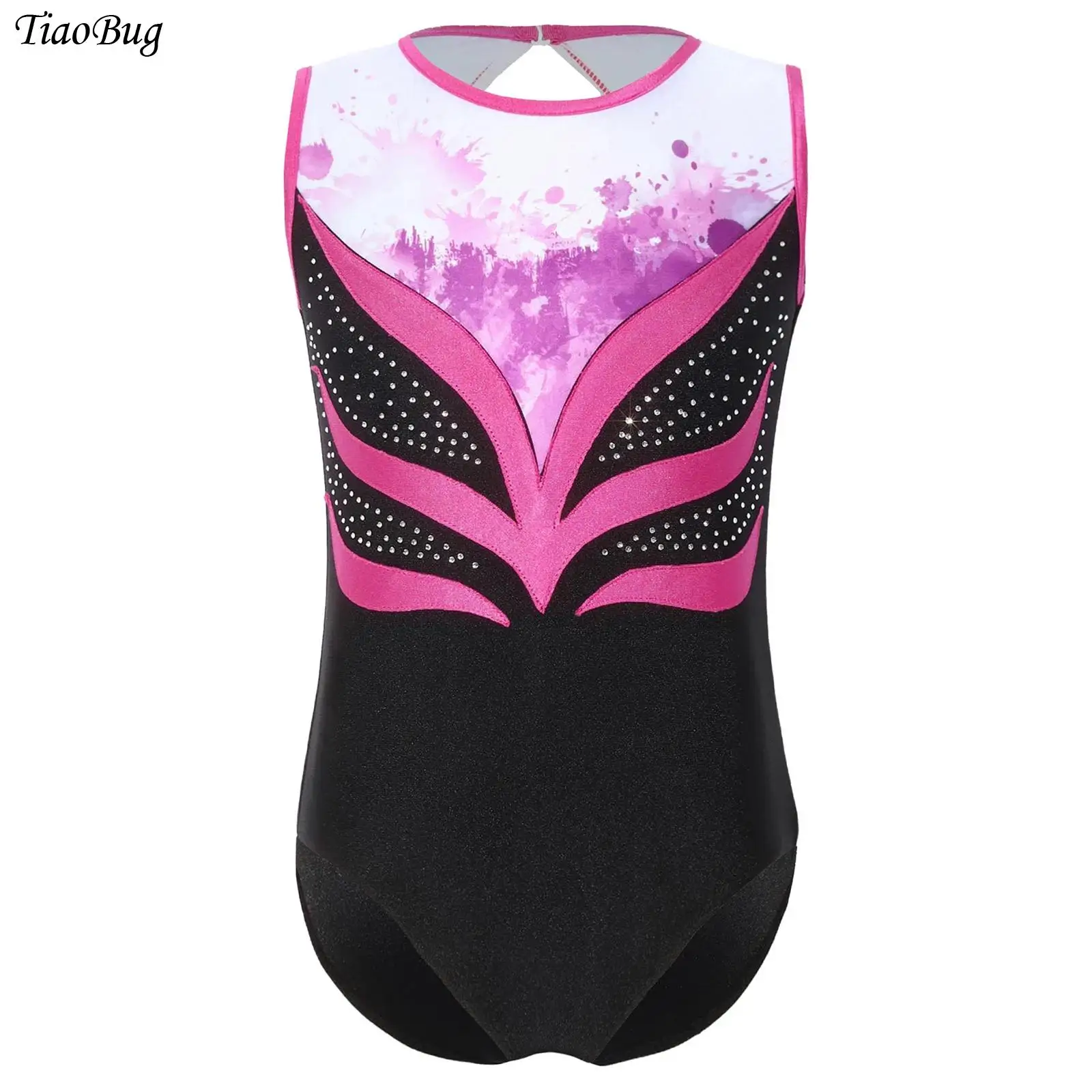 

Kids Girls Rhinestones Gymnastic Jumpsuit Sleeveless Ballet Dance Leotard Unitards One Piece Skating Full Bodysuit Training Wear