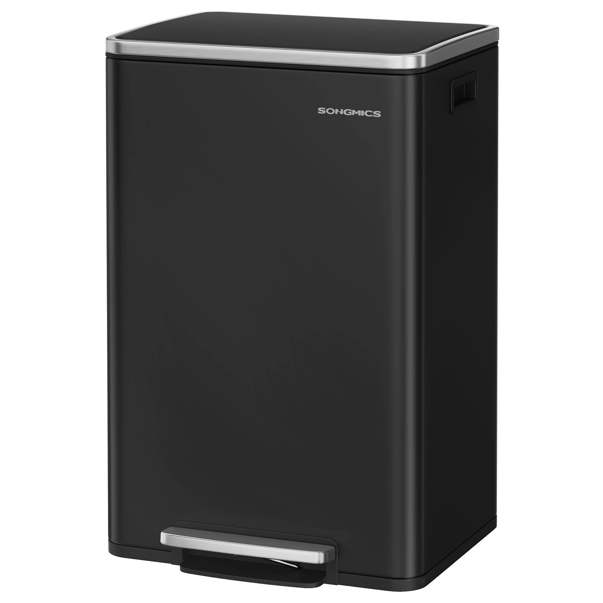 SONGMICS vuilnisbak 50L 15 Vuilniszakken stalen verwijderbare plastic binnenemmer met dekselhandgrepen soft close