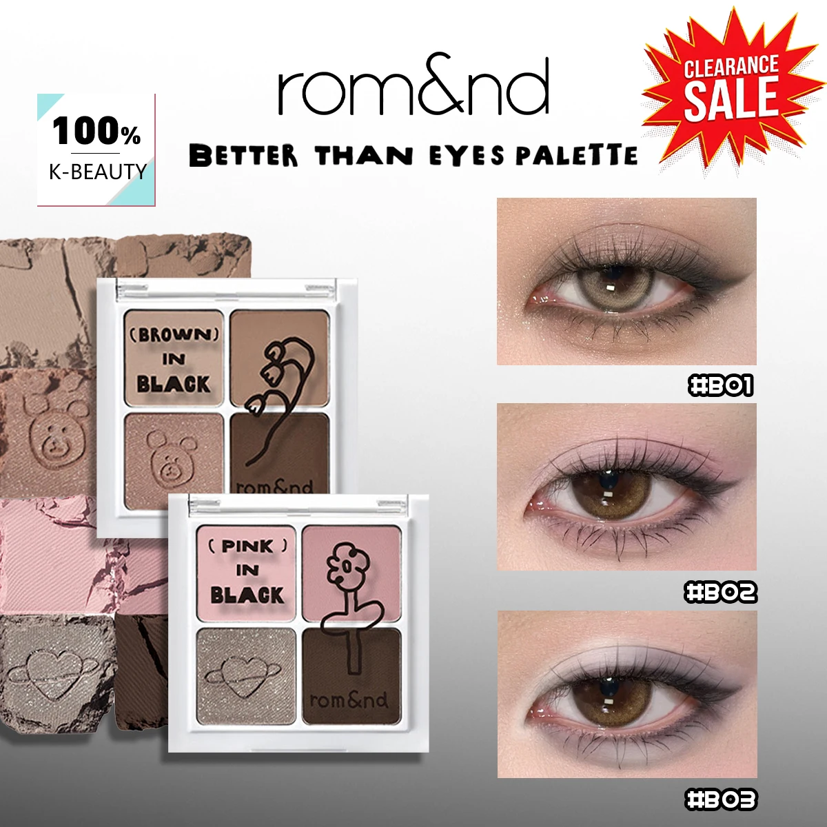 

[ClearanceSale] rom&nd X INAPSQUARE BETTER THAN EYES,Matte & Shimmer,Luxury,Pigmented & Blendable​,Korean Cosmetic,Korean Makeup