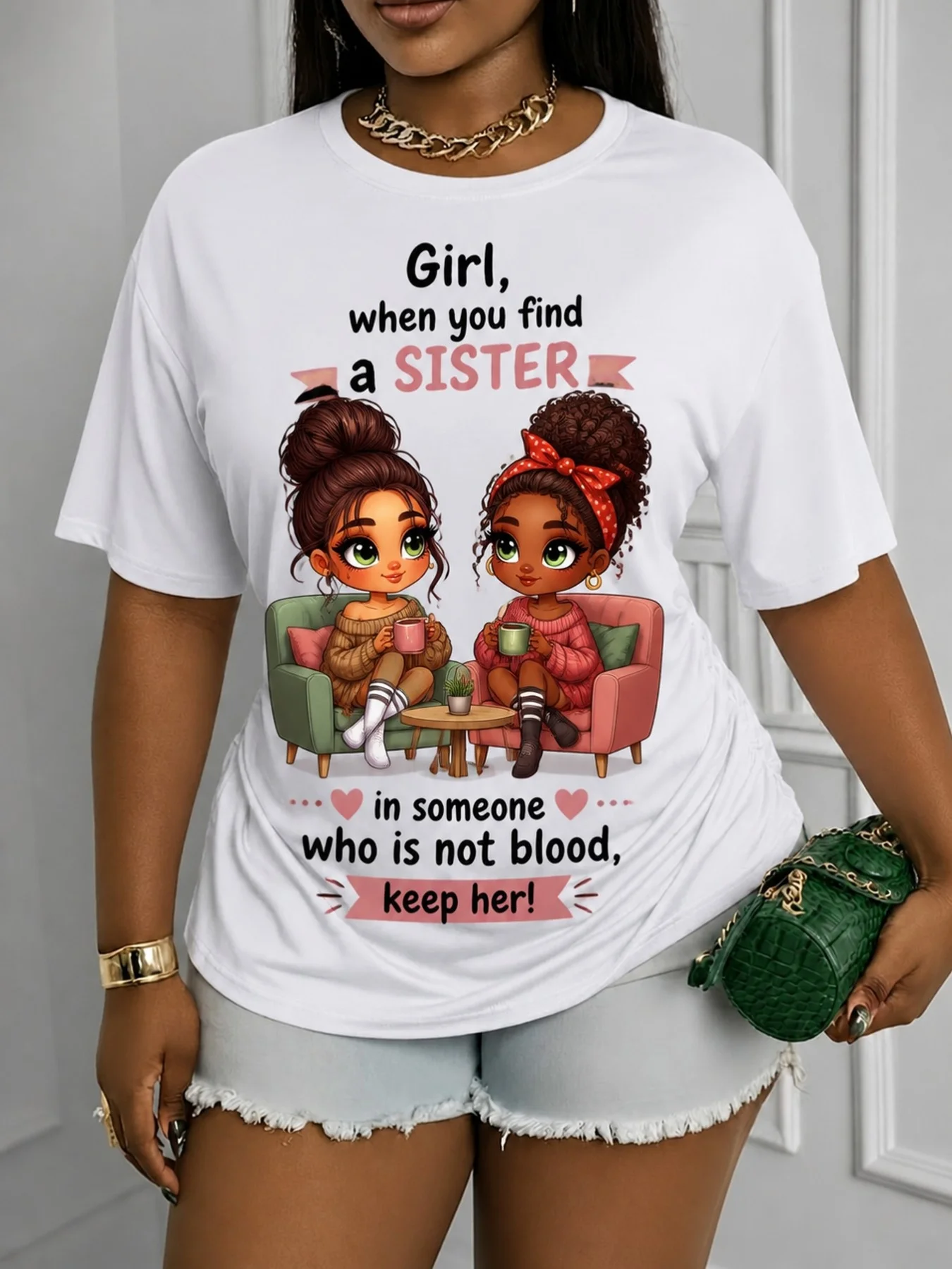 Sisterhood T-Shirt 180G 100% Soft Round Neck Short Sleeve Top with Sister Bonding Loose Fit Casual Suitable for All Season Wear Machine Washable Everyday Outfits And Gifts