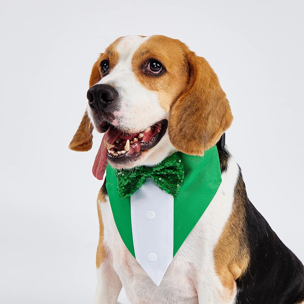 Disfraz de perro del Día de San Patricio, Bandana para cachorro, pajarita verde, Collar ajustable, bufanda para mascota, ropa Formal de esmoquin, Bandana de esmoquin para perro