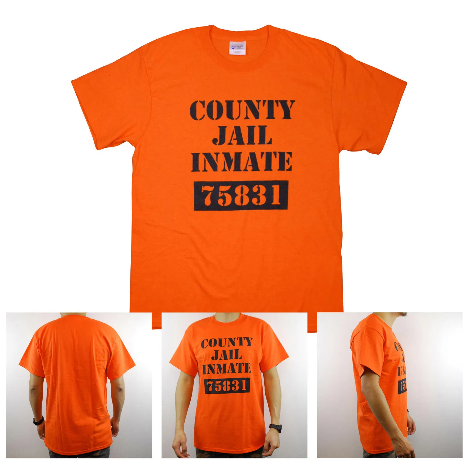 تي شيرت كاونتي جيل قنيمة السجن المضحكة للهالوين باللون البرتقالي 100% قطن
