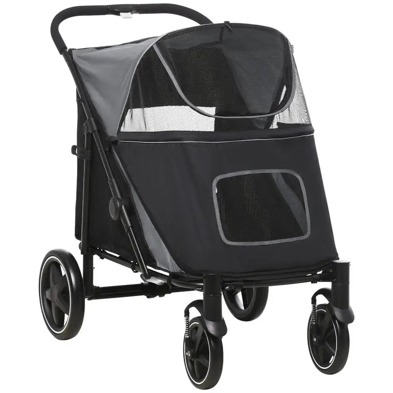 Poussette pour chien, pliable, avec 1 panier de rangement, 112 cm x 65 cm x 100 cm, gris