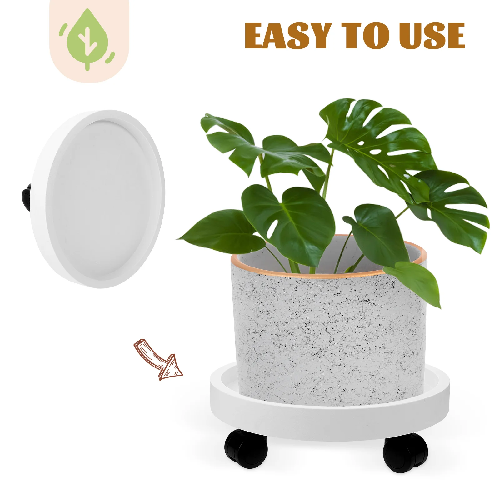 

Round Flower Pot Base Tempered Plastic Tray Plants Stands Wheels Roller Mover Plant Coasters Storage Holders