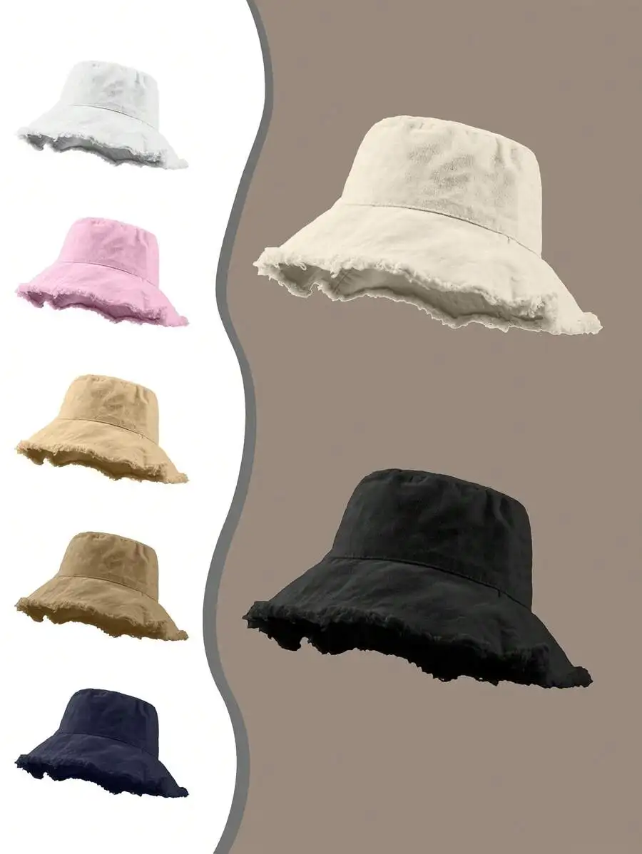 1pc Solid Color Casual Vintage Polyester Fiber Fleece Rim Wind Resistant UV Protection Couple Fisherman/Bucket Hat, Fashion &