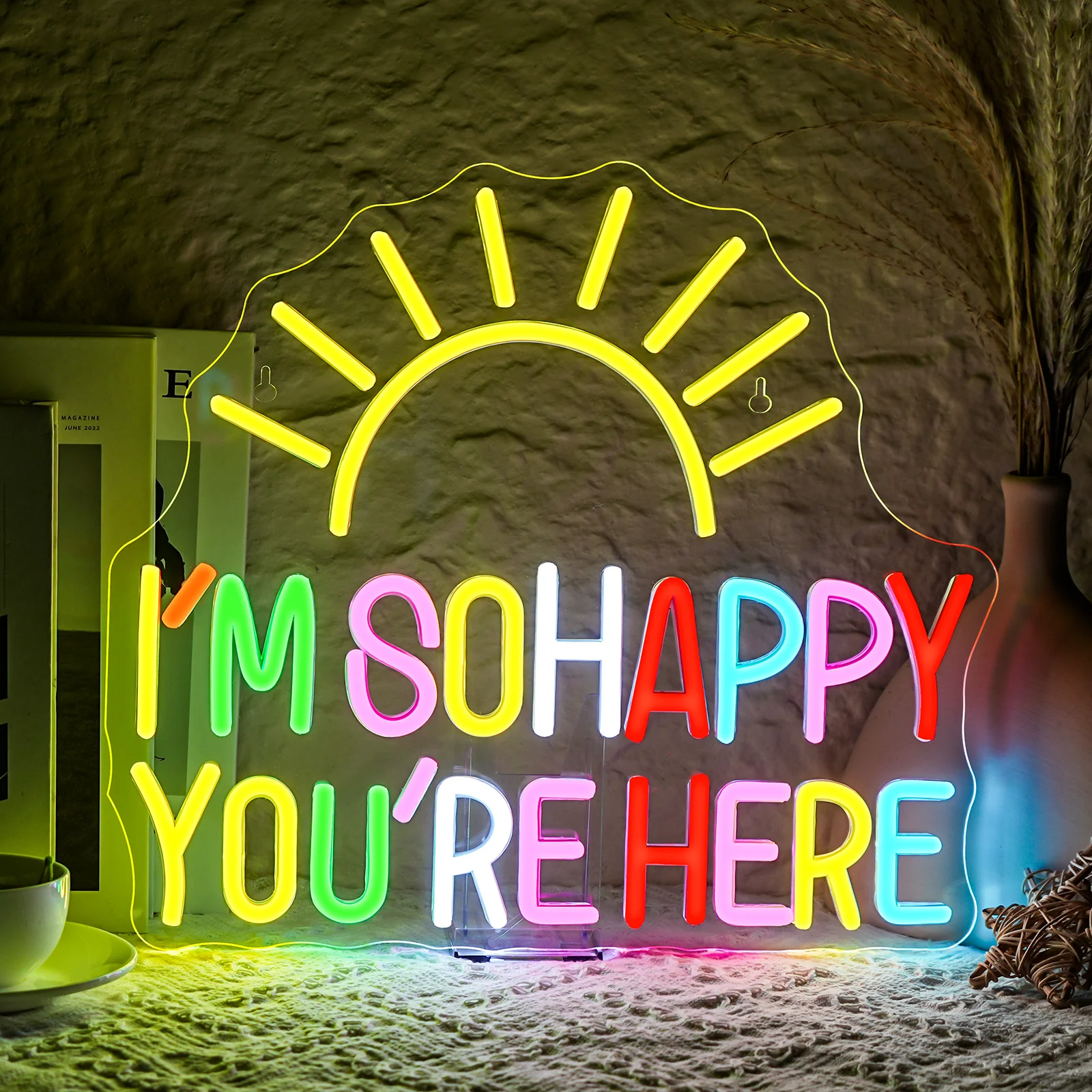 

Я так счастливый, ты здесь, неоновая вывеска с регулируемой яркостью, позитивное подтверждение для детской комнаты, приветственные вывески для классной комнаты, бизнес-настенный декор