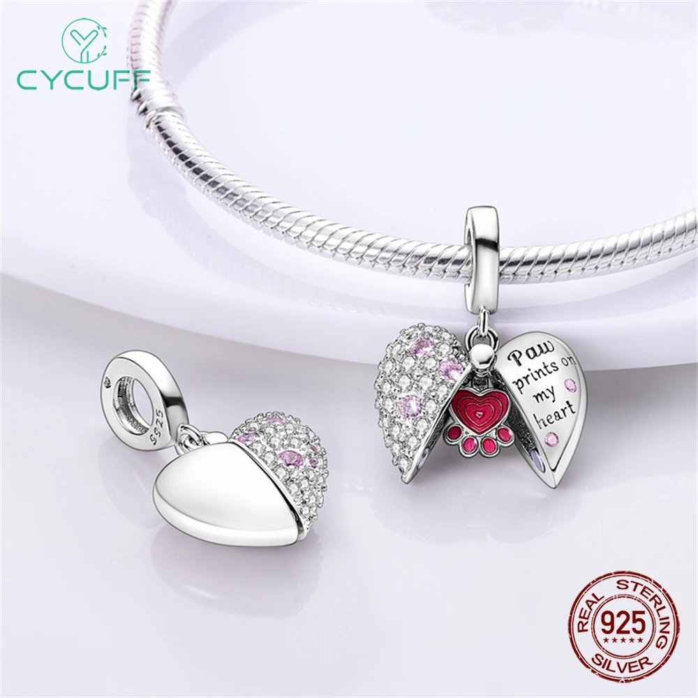 CYCUFF Bracelet Necklace Charms 925 Sterling Silver Heart Shape Series Charms Beads For Women Fashion DIY Jewelry Gifts Making