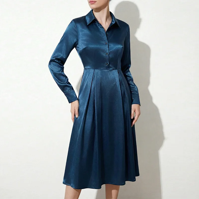 

Independent Station Elegant Long Sleeve Dress2025Autumn Solid ColorALine skirt