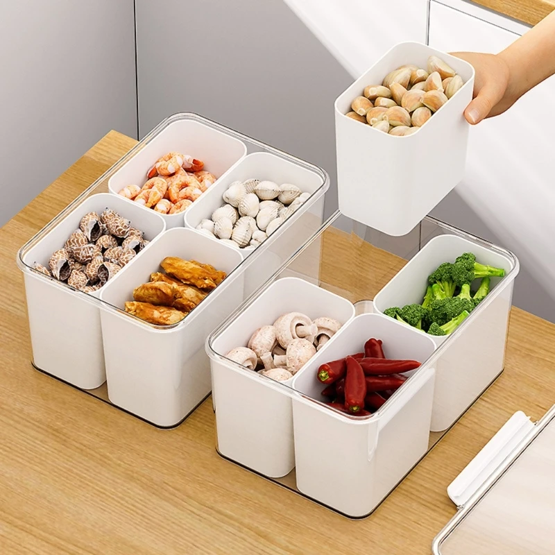 Refrigerator Storage Box 4 Grid Food Vegetable Fruit Storage Box Fridge Organizer Drain Basket Meat Onion Clear Crispers