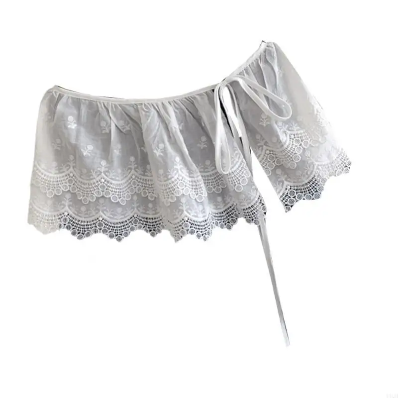 Frauen koreanische Stufe Rüschen Mini Schürze Rock Hollowout Blumenspitze Überdringung Hüftabdeckung Überträger Krawatte Taille