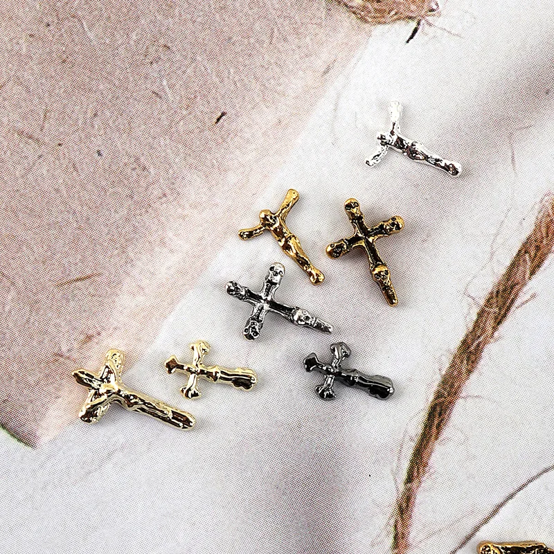 10Pcs Min Religion Nail Art New Vintage Jewelry Ancient Gold Silver Gun black Punk Jesus Cross Virgin Mary Decoration Charms